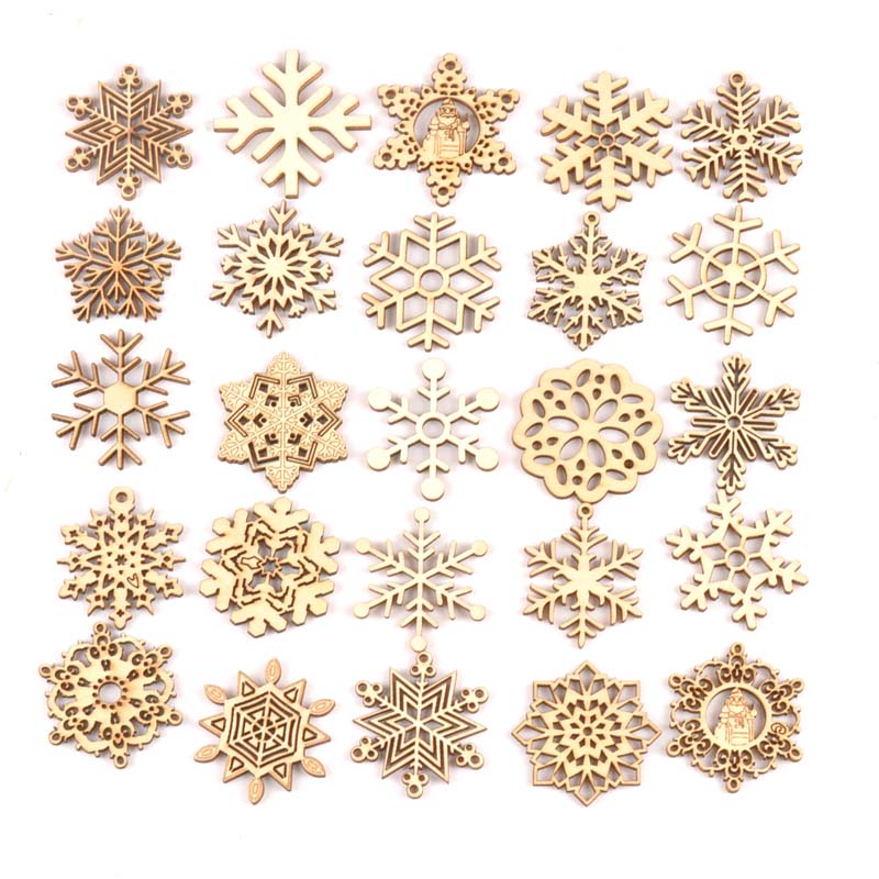 Home Decor Scrap - 10pcs mix christmas snowflake Pendant wooden