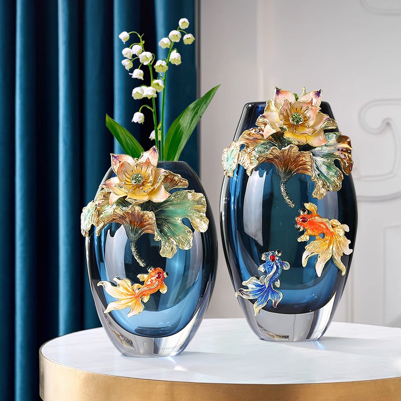 Home Decor Handicraft - High‑Grade Cloisonne Vase With Goldfish &