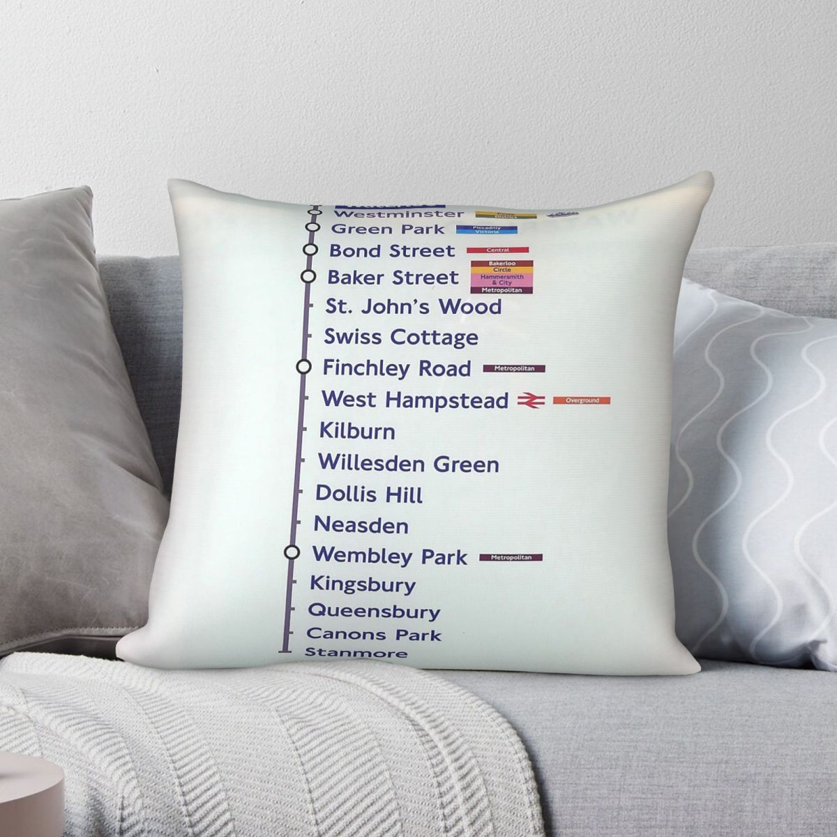 Home Decor London - London Jubilee Line Westbound Square Pillowcase