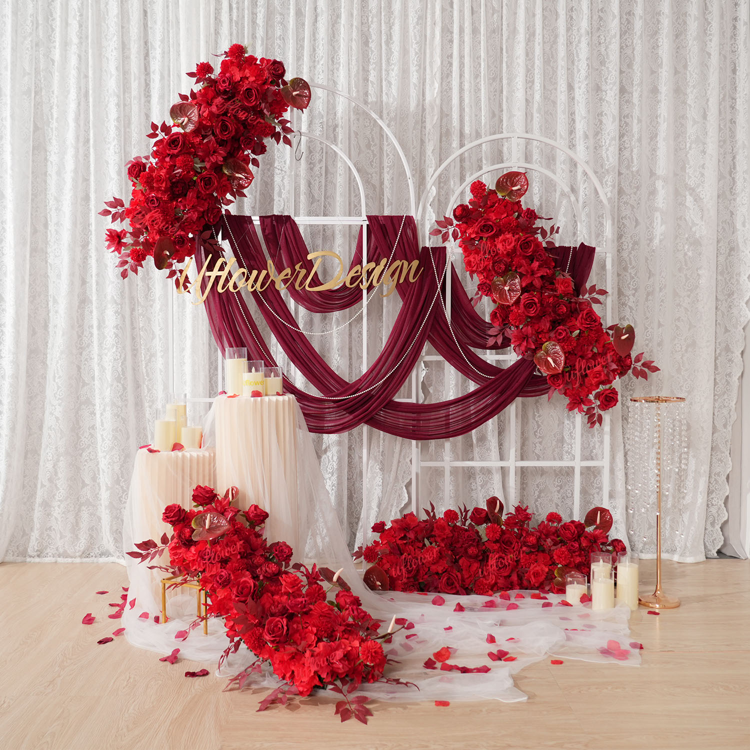Home Decor Event - Uflower Red Flower Row Wedding Arch