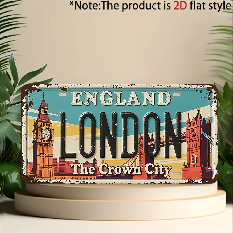 Home Decor London - Vintage London Metal License Plate Sign,