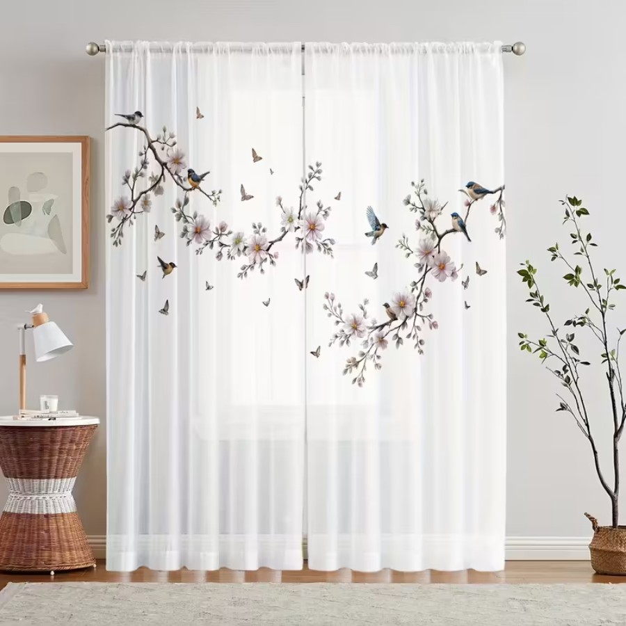 2PCS Digital Print Sheer Curta - Home Decor Wall Panels review and price