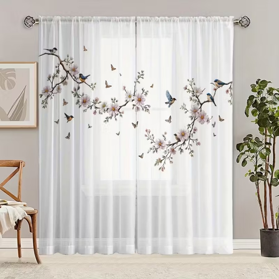 2PCS Digital Print Sheer Curta - Home Decor Wall Panels review and price