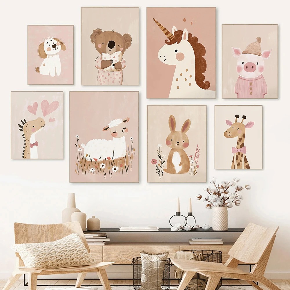 Nordic Pink Cute Cartoon Anima - Home Decor Japandi review and price