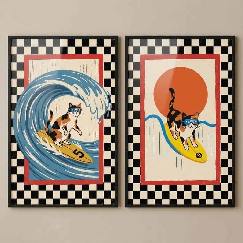 3pcs Retro Japanese Wave Cat S - Home Decor Japanese review and price