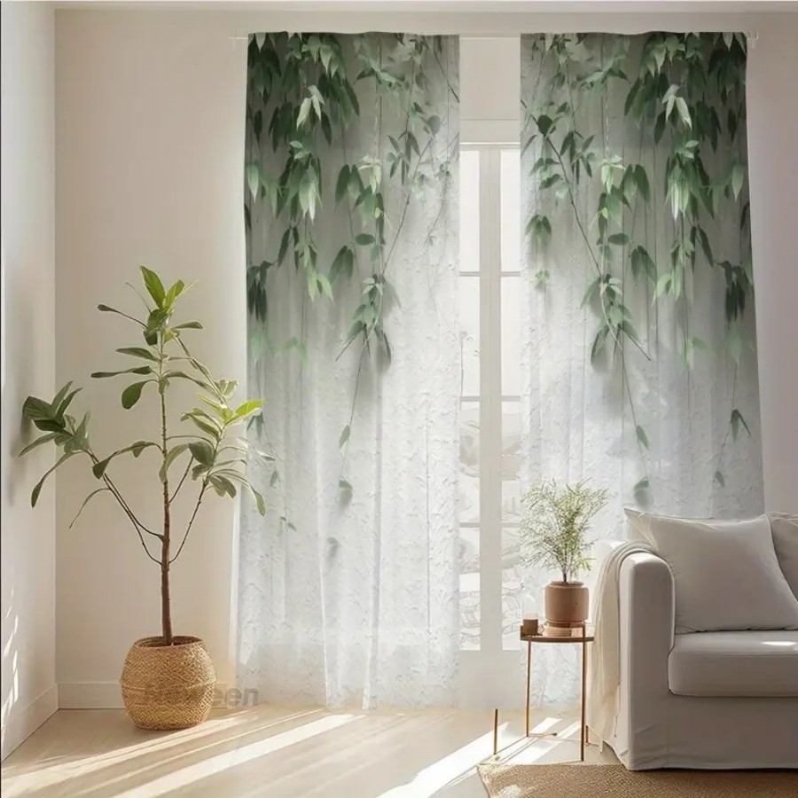 2PCS Digital Print Sheer Curta - Home Decor Wall Panels review and price