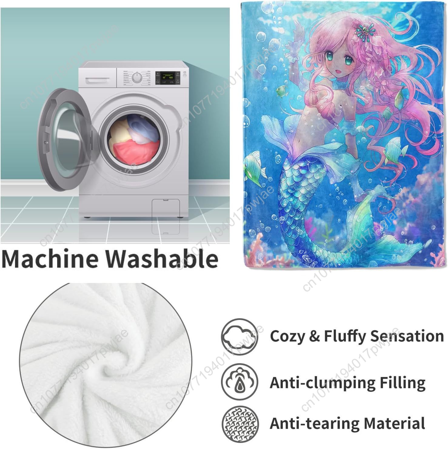 Cute Mermaid Blanket Cartoon F - Home Decor Sofa review and price