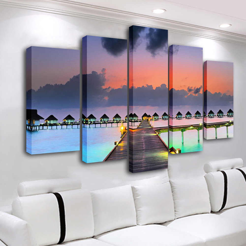 Wall Art Sunset Painting 5 Pan - Home Decor Wall Panels review and price